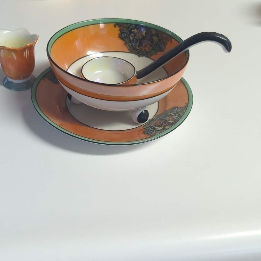 Antique Noritake Jelly Bowl and saucer with toothpick holder and spoon